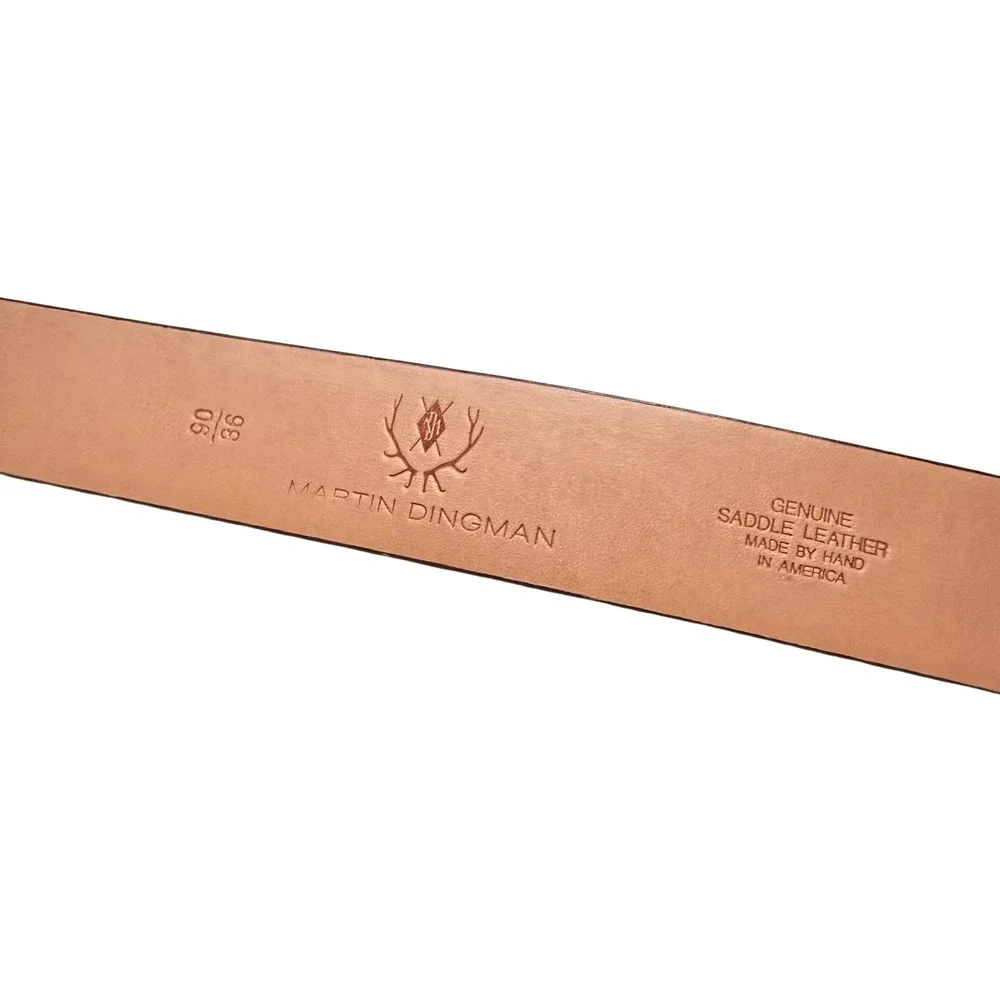 NWT $198 Martin Dingman Mens Cognac Saddle Leather Belt Handcrafted Brown Sz 36
